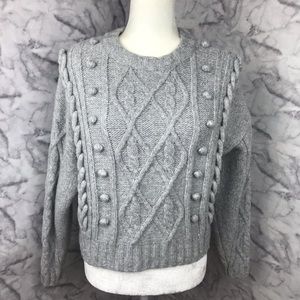 H&M Braided Knit Pom Cropped Sweater
